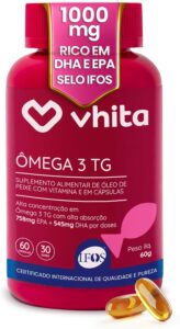 Ômega 3 1000mg Rico em EPA DHA com Selo IFOS e Vitamina E – 60 cápsulas Vhita-radardasaude